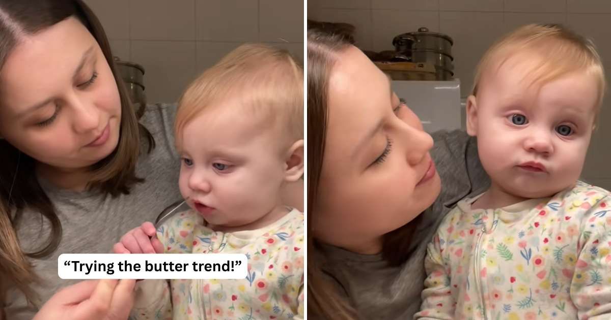 Mom feeding her baby butter. (Cover Image Source: TikTok | @.millieellis)
