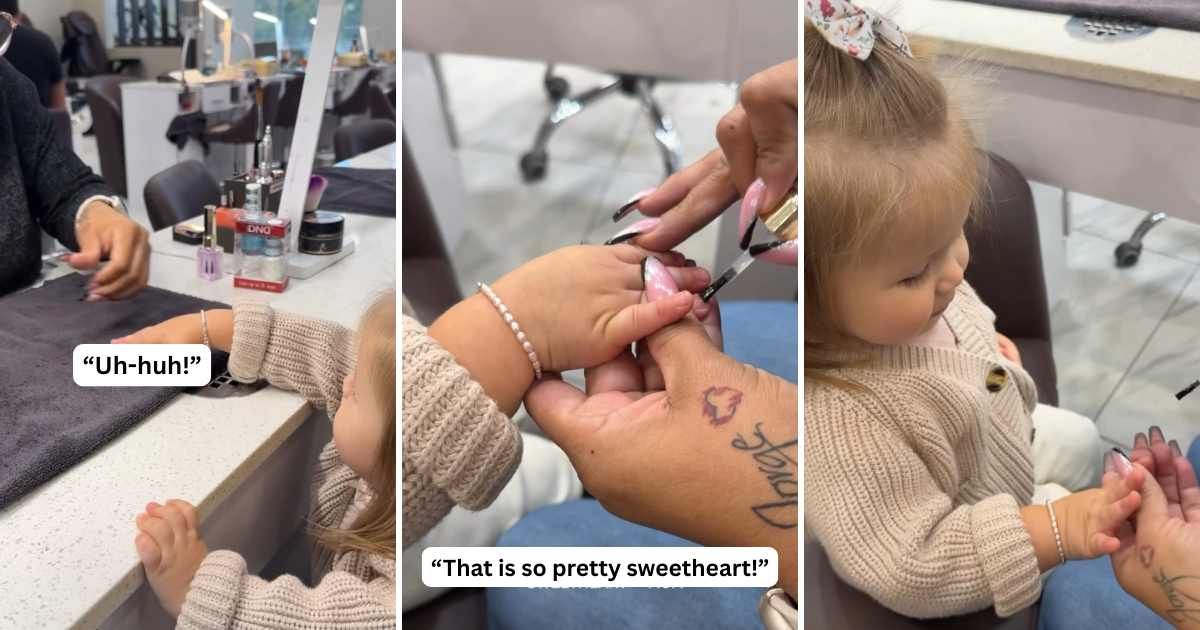 Screenshots of Hailey getting her first manicure done. (Cover Image Source: TikTok | @kgbates2000)
