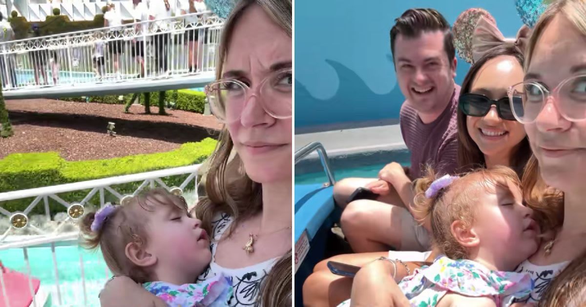 Mom takes sleeping daughter to Disneyland. (Cover Image Source: TikTok | @brittikitty)