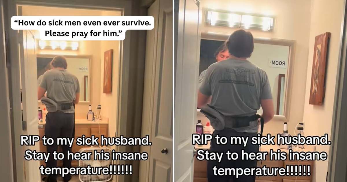 (L & R) Screenshots of the husband standing in front of the mirror in the washroom. (Cover Image Source: TikTok | @mbhanten)