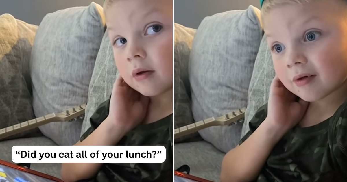 Little boy looks at the camera, talking to his mom. (Cover Image Source: TikTok | @49erlakers)