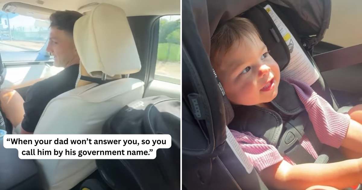 Screenshots of the dad driving a car, and his toddler lying on his stroller. (Image Source: Instagram | @joshbrueckner)