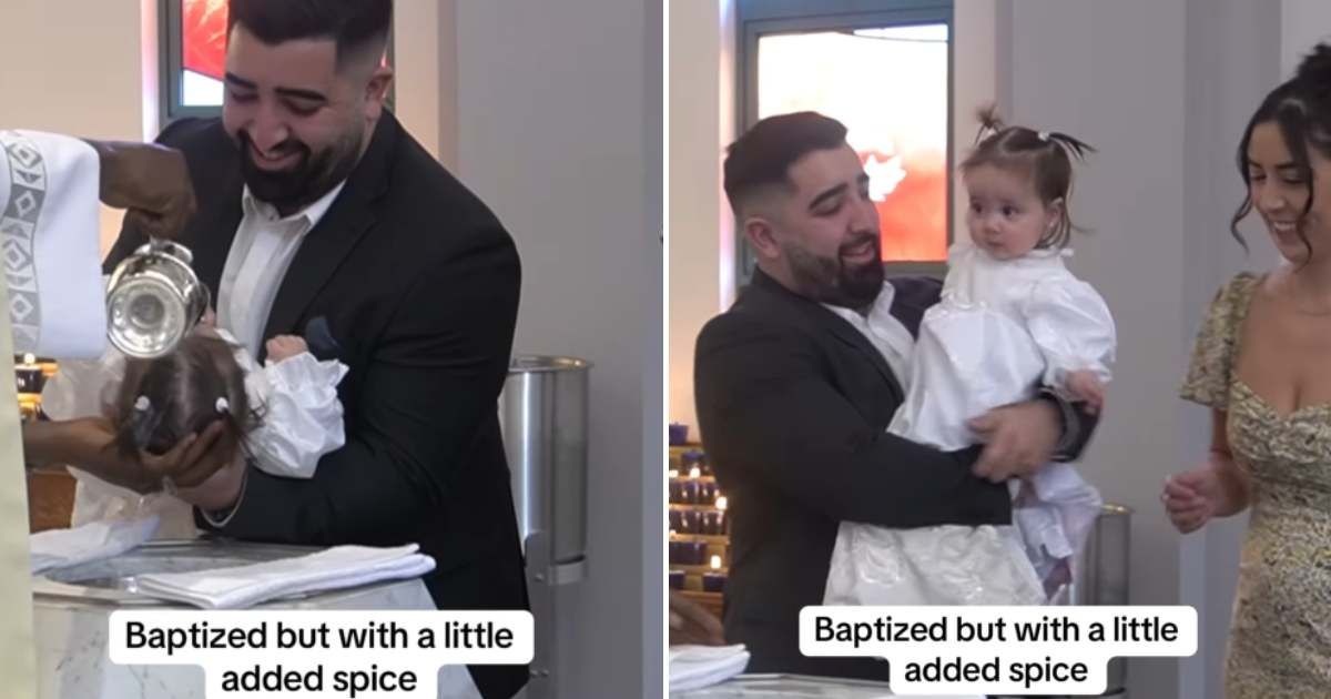 The priest is pouring water over her head, and she is side-eyeing the priest. (Cover Image Source: TikTok | @maarisapedroso)