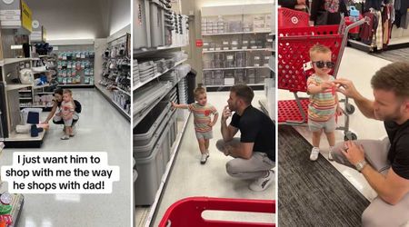 Toddler shows two different personalities while shopping with his mom and dad: 'He wants to...'