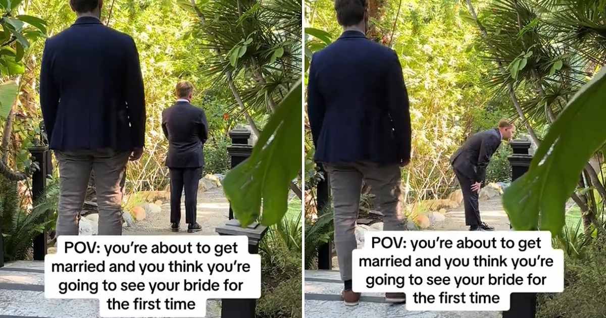 Groom waiting for the bride's first look. (Cover Image Source: TikTok | @firstpointgundogs)