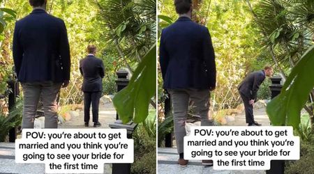 Groom turns around for the 'first look' at his bride — instead, a tearful surprise awaited him
