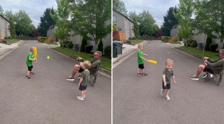 Genius dad teaches his son baseball from a chair using a fishing rod: ‘That invention is next level’