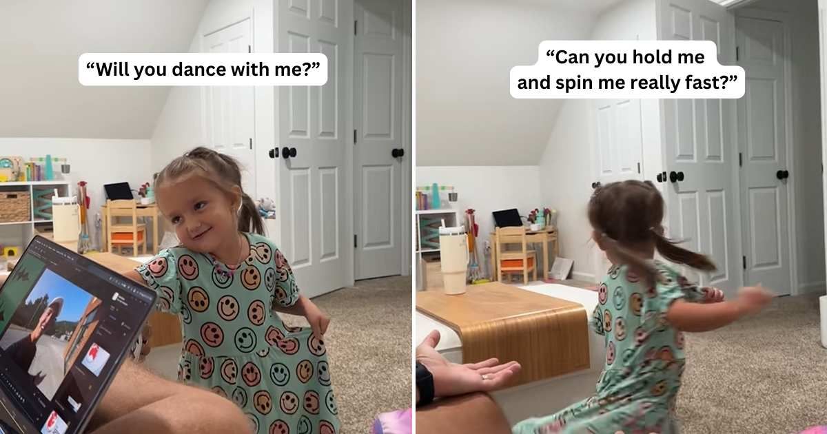 The daughter politely asking her dad if he would dance with her. (Cover Image Source: TikTok | @thestewartfam3)