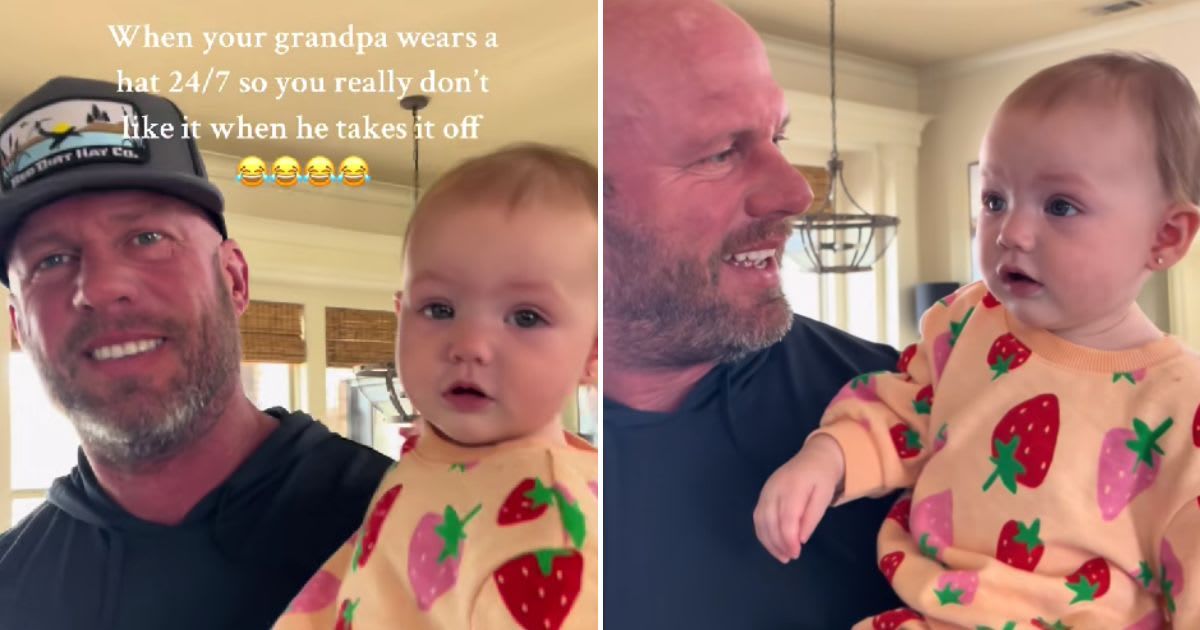 Grandad takes off his cap to get the baby's reaction. (Cover Image Source: TikTok | @breelan_danielle)