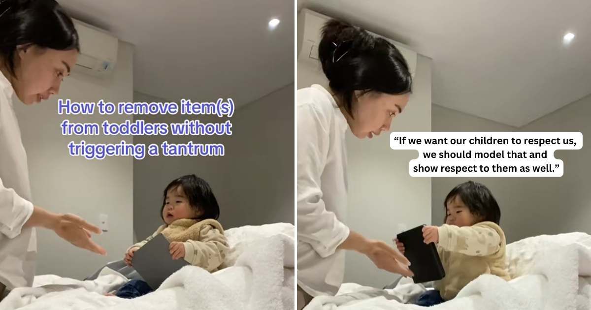 Screenshots of the mom sharing her tips on how to gently remove items from toddlers. (Cover Image Source: TikTok | @minneesday)