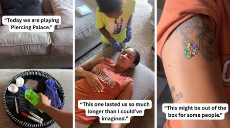 Mom-of-three recreates tattoo parlor to keep kids occupied — now, she gets to rest during playtime