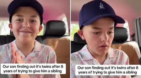 This 11-year-old realizing that he’s going to be a big brother to twins is peak sibling moment