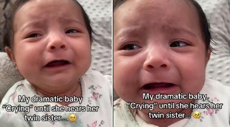 Baby’s fake crying goes on and on, until her twin responded dramatically from the other end